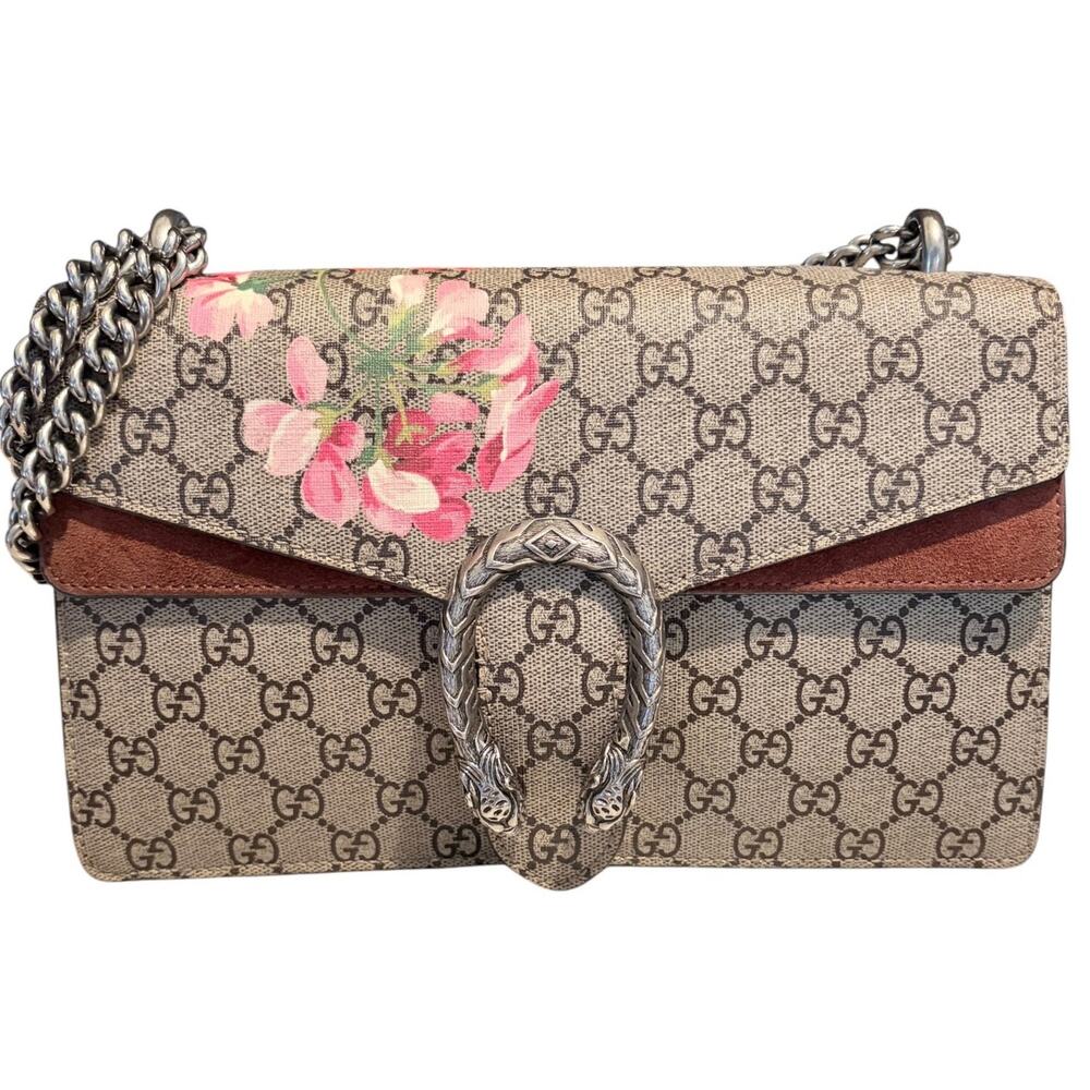 Gucci Dionysus GG Blooms Floral Canvas Shoulder Bag Silver Chain w/ COA